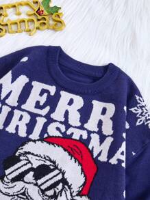 Áo len xấu xí ngộ nghĩnh hình ông già Noel cho bé trai tuổi teen, thiết kế họa tiết lớn bằng vải jacquard, thích hợp cho tiệc Giáng sinh, tụ tập và ngoài trời vào mùa thu/đông. Thiết kế hài hước và kỳ quặc với các yếu tố ông già Noel tạo nên bầu không khí lễ hội. - Màu xanh hải quân - Xem 3