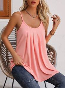SHEIN LUNE Solid Plicated Detail Cami Top - Watermelon Pink - View 4