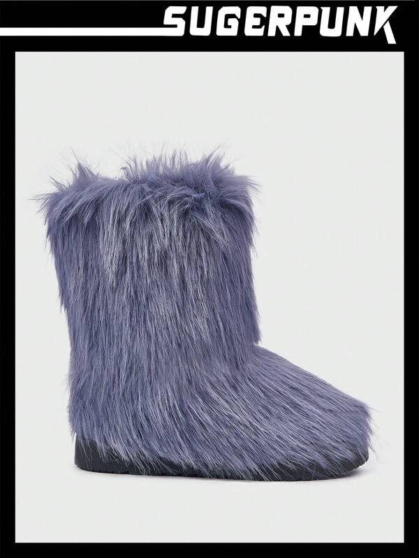 Sugerpunk Damen modische, warme, einfarbige Fleece-Winterstiefel