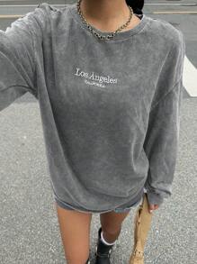 Muchica Knitted Women's Embroidered Retro Long Sleeve Round Neck T-Shirt - Light Grey - View 5