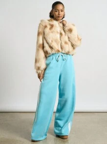 AiiRZ 奢华拉链前仿皮草冬季飞行员外套保暖毛绒短款夹克秋季蓬松外套舒适短款秋季 - 彩色 - 查看 5