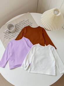 SHEIN LMoss Kids Conjunto de 3 piezas de tops de manga larga con patrón de dibujos animados lindos para bebés niñas, para otoño/invierno - Multicolor - Ver 2