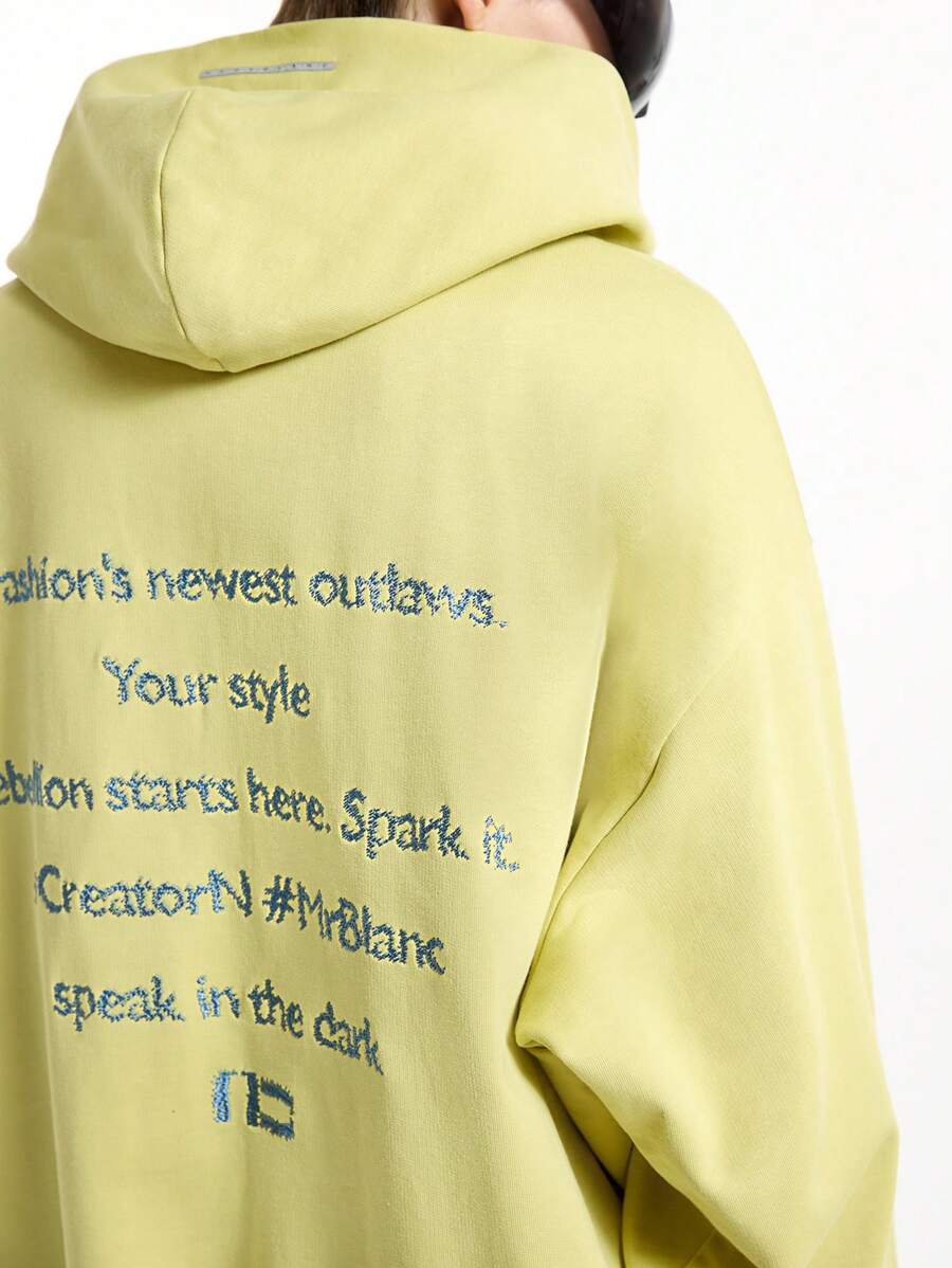 NEON BLANC 男士字母印花宽松连帽针织运动衫 - 芥末黃 - 查看 1