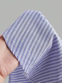 Poéselle 条纹印花纽扣前开休闲长袖衬衫、女式纽扣衬衫、秋季衬衫、秋季上衣、蓝白女式衬衫、商务女装