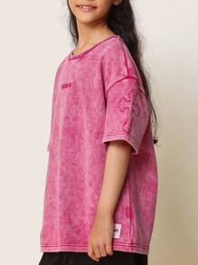 SUMWON Oversized Summer T Shirt Girls Cute Washed Design Graphics Forever Slogan Back Print Street Style Casual Daily Wear Cotton Comfort Top - Hot Pink - View 3