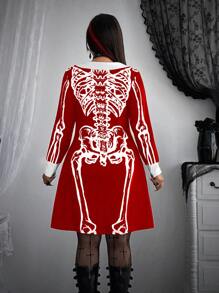 Flirla Váy ngắn dễ thương cổ điển dễ thương cho năm mới trang phục Goth dành cho phụ nữ - Đỏ - Xem 2