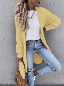 SHEIN LUNE 1 Áo len cardigan dài tay màu trơn cho nữ, áo đơn giản, mặc hàng ngày - Màu vàng - Xem 1