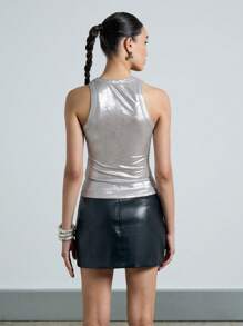 AiiRZ Metallic Sleeveless Tank Top Racerback Form Fitting Club Party Festival Evening Shine Top Glam Night Out Shimmer Party Wear Holiday Season Vest