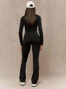MISSGUIDED 翻折腰带喇叭下摆高腰裤办公室装 - 黑色 - 查看 2