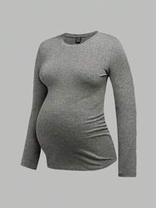 Modmama 3pcs/Set Casual Crew Neck Long Sleeve Slim Fit Maternity T-Shirts