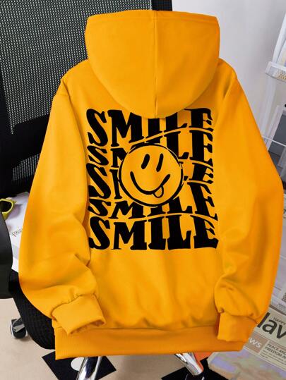 青少年男孩笑脸连帽运动衫，适合初秋运动和户外