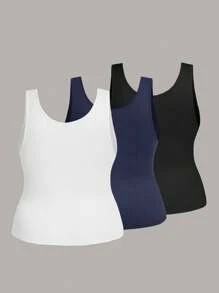 SHEIN LUNE 1 件女式大码休闲简约圆领吊带背心，修身无袖背心，适合夏季 - 彩色 - 查看 2