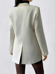 EURMUSE Blazer décontracté en lin unicolore pour femmes - Beige - Voir 2