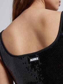 AiiRZ Rave Sequin Square Neck Party Cropped Tank Top - Black - View 5