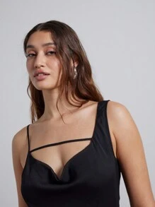 AiiRZ Đầm midi boho cổ tròn không tay viền bèo nhún bất đối xứng - màu đen - Xem 4