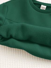 SHEIN Unisex Baby Boy Casual Athletic Street Fashion Gentleman Academic All-Match Style Oversized Round Neck Sweatshirt,Suitable For Spring,Autumn,Winter,For Indoor/Outdoor/School Wear,Thickened, Fleece - Dark Green - View 5