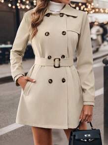 SHEIN LUNE 大码双排扣可调节腰带风衣