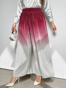 SHEIN Privé Celana Panjang Longgar Potongan Lurus Pinggang Tinggi Ombre Ukuran Plus - MultiWarna - View 3
