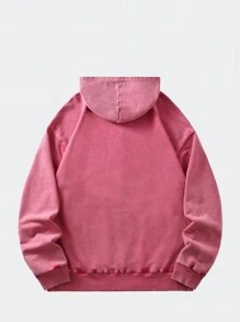 ROMWE MEN Street Life Vintage Washed Loose Fit Men Hoodie (Reinforced Collar, Hem, Shoulder For Durable Shape) - Hot Pink - View 2