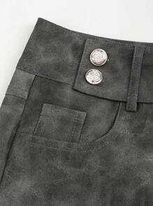 SHEIN Unity 复古风格短款扎染低腰紧身女式皮裙，秋季时尚设计 - 深灰色 - 查看 5