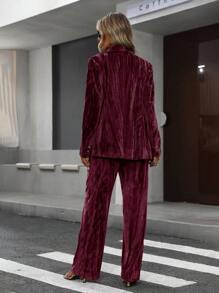 Ciel Poise 优雅女士天鹅绒褶皱金属纽扣西装套装，魅力十足的高端节日派对服装 - 紅色 - 查看 2