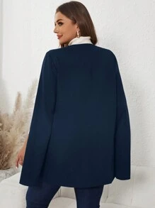 SHEIN Clasi Plus Size Women Open Front Cape Blazer Jacket - Navy Blue - View 2