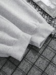 EURMUSE Cotton Men Letter Graphic Grey Drawstring Waist Sweatpants - Light Grey - View 5