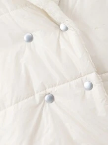 SHEIN Tween Girl Double Breasted Solid Color Fluffy Lined Short Padded Coat, Winter New Style - Apricot - View 4