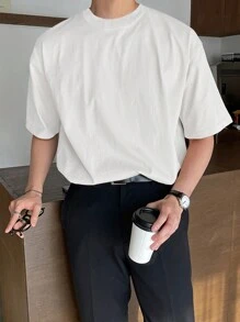 DAZY Men Cotton Solid Drop Shoulder Plain T Shirt,Fall Clothes