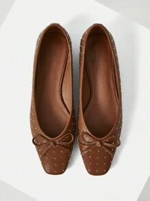 MOTF PREMIUM ROUND TOE RIVET DECORATED COMFORT FLAT SHOES FOR WOMEN