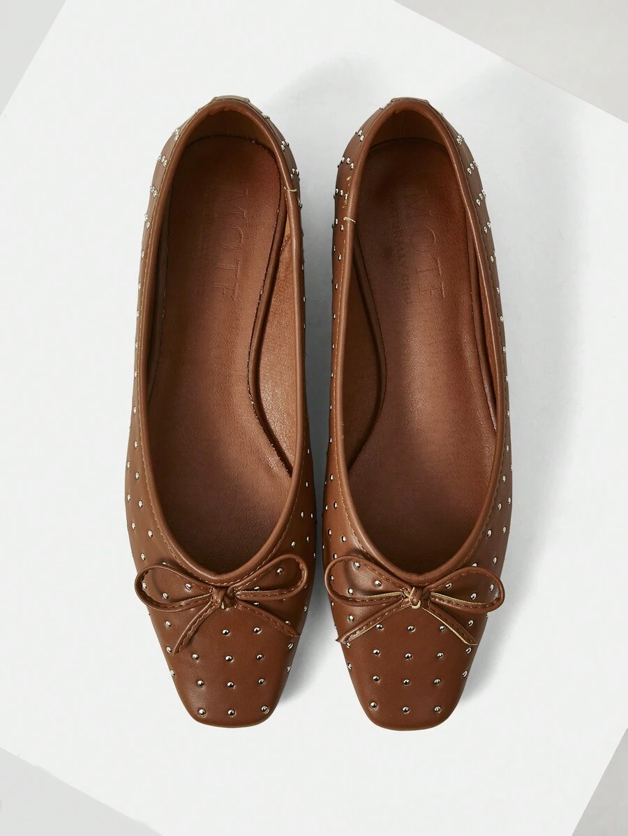 MOTF PREMIUM ROUND TOE RIVET DECORATED COMFORT FLAT SHOES FOR WOMEN