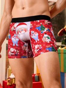 Notgurli Men's Soft & Comfortable Santa Claus Print Elastic Boxer, Christmas Theme, Christmas Gift - Red - View 4