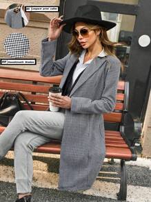 SHEIN Clasi Abrigo de mujer con solapa a cuadros y manga larga