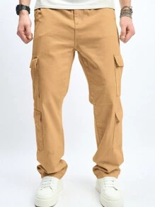 Chillumni Quần Jeans Denim Dáng Rộng Nhiều Túi Cho Nam - Màu Khaki - Xem 3