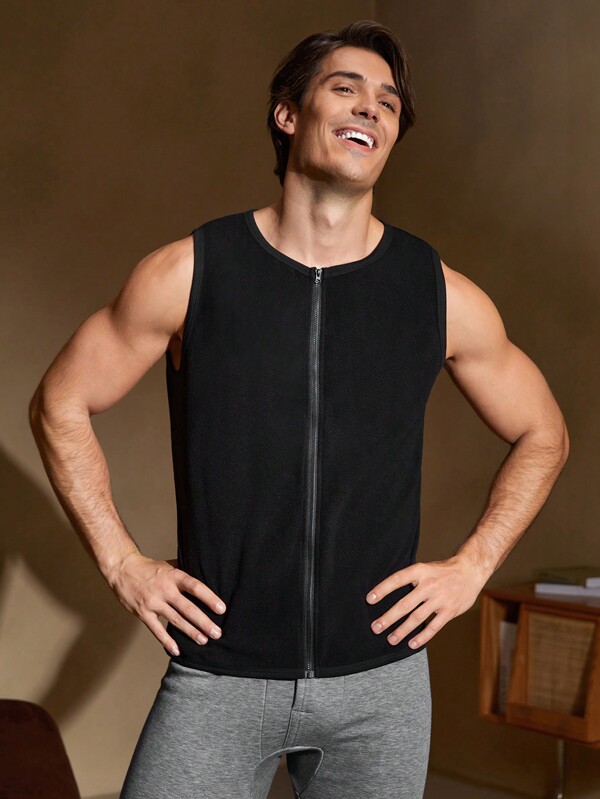 Men's Solid Color Zip-Front Warm Vest