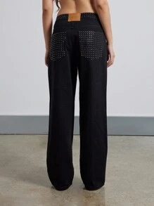 AiiRZ Rave 水钻细节低腰宽腿宽松牛仔裤