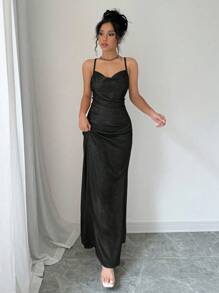 Rafferiza Metallic Loose Spaghetti Strap Party Dress Maxi Women Outfit
