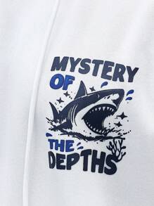 ResortEase 大码男士休闲鲨鱼字母印花保暖内衬连帽衫，适合秋冬季