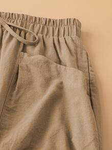 Pantalones informales de talla grande de unicolor con cintura elástica y bolsillos, para primavera/otoño