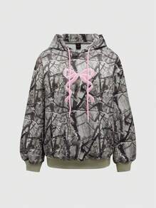 ROMWE Grunge Punk Bộ 2 chiếc/Bộ Áo hoodie và quần thêu họa tiết ngụy trang Y2K cho nữ - Nhiều màu - Xem 2