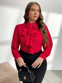 Firerie Áo cánh bất đối xứng thanh lịch cỡ lớn cho người đi làm - Đỏ - Xem 4