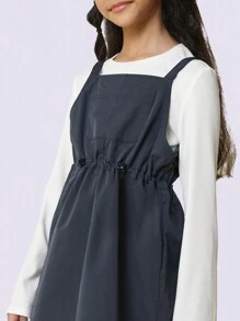 SUMWON Tween Girls Relaxed Slouchy Long Sleeve Tee And Dungaree Dress 2 Piece Set - Dark Grey - View 3
