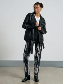 AiiRZ Oversized Biker Moto Jacket Premium Faux Leather Metal Hardware Classic Outerwear With Belt Fashion Streetwear Fall Winter