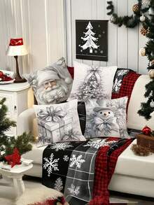 4 món, Đồ trang trí Giáng sinh, Bộ vỏ gối, Ông già Noel ấm áp New Forest, Họa tiết lễ hội màu bạc và trắng có khóa kéo cho phòng khách, , 17,72 X 17,72 inch, Trang trí phòng, Trang trí văn phòng, Trang trí phòng khách, Trang trí ghế sofa, Không có lõi gối, Quà tặng Giáng sinh - Nhiều màu - Xem 5