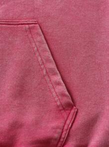 ROMWE MEN Street Life Vintage Washed Loose Fit Men Hoodie (Reinforced Collar, Hem, Shoulder For Durable Shape) - Hot Pink - View 4