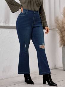 SHEIN LUNE Jeans de pierna acampanada y desgastados informales de talla grande