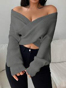 Chiquease Casual Crossover Wrap Loose Pullover Long Sleeve Sweater