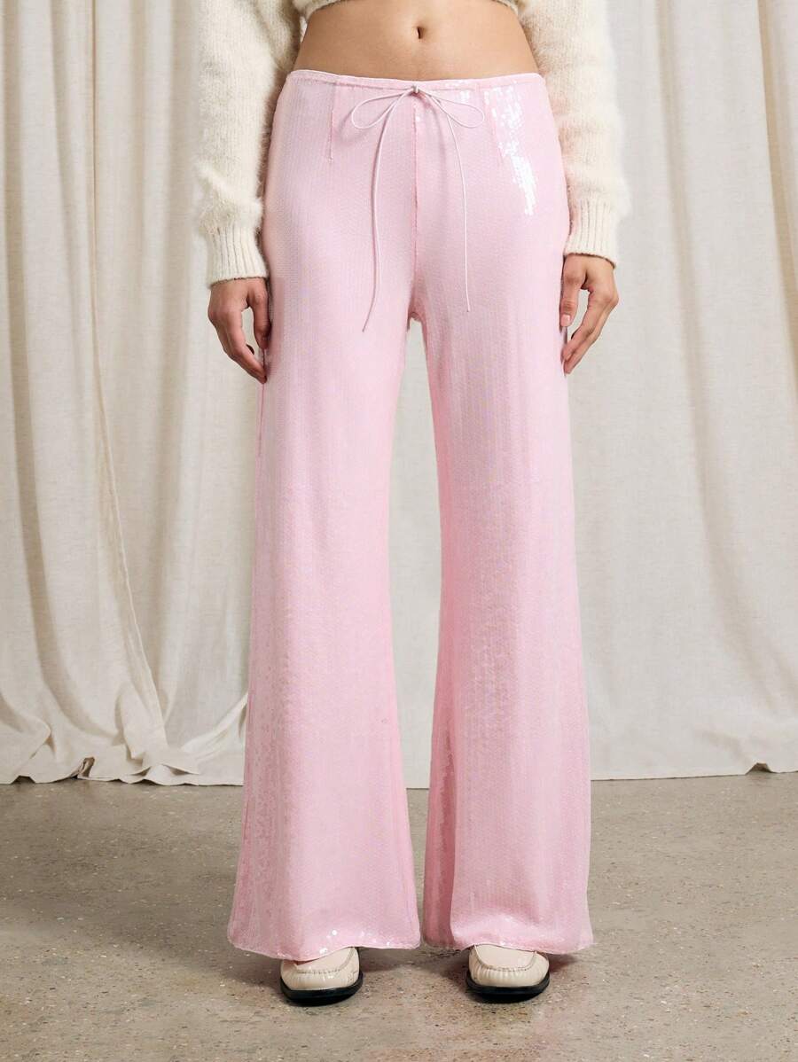 Pantaloni in panno con paillettes Donna, Nero | Milano