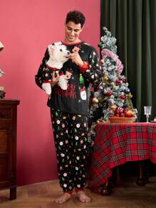 Happy Jammies 男士圣诞老人图案家居服两件套，圣诞节 - 黑色 - 查看 5