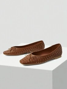 MOTF PREMIUM ROUND TOE RIVET DECORATED COMFORT FLAT SHOES FOR WOMEN